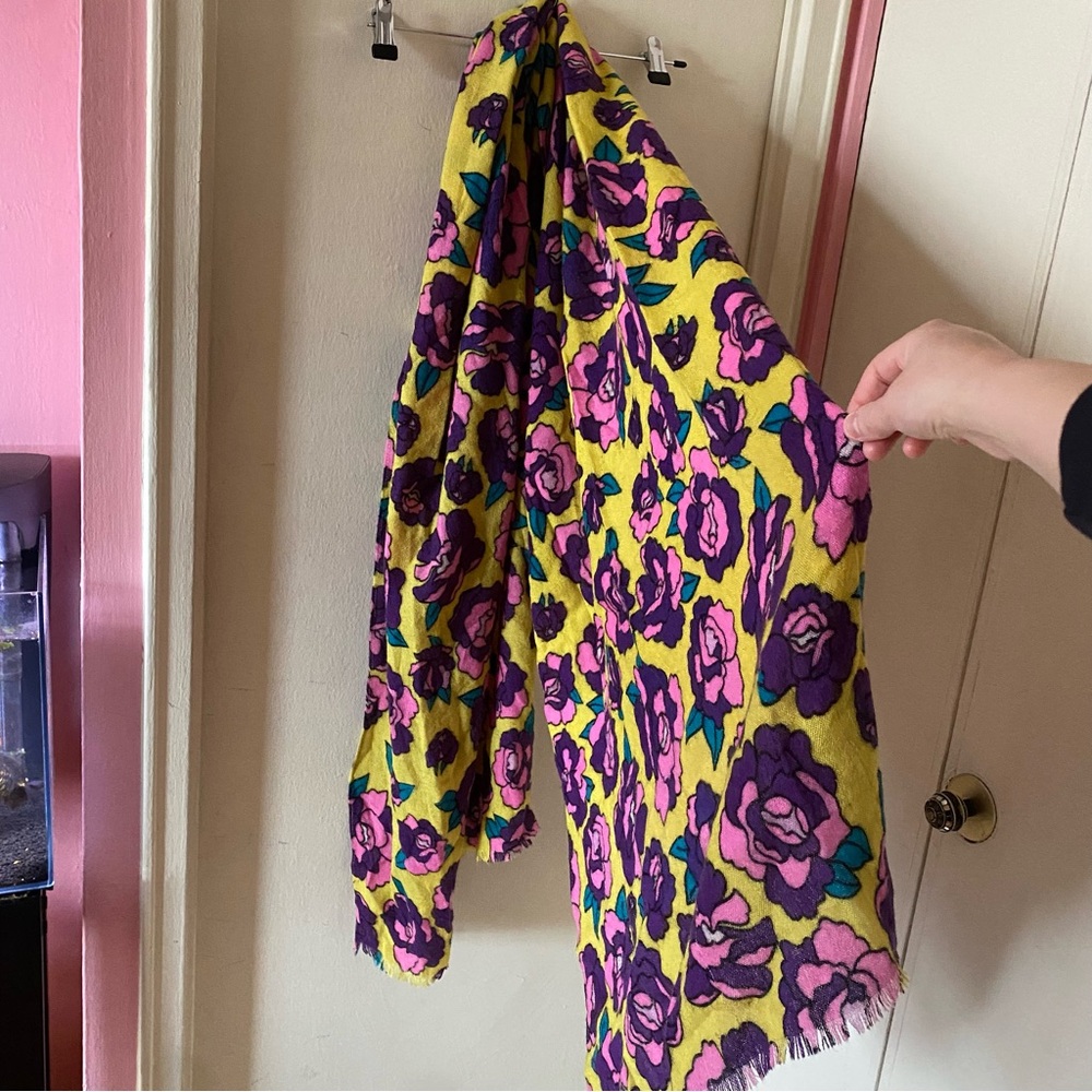 Vibrant Yellow, Pink and Purple Floral Patterned Scarf